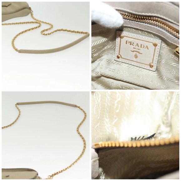 PRADA Chain Shoulder Bag Leather Beige Gold Auth - Picture 14 of 15